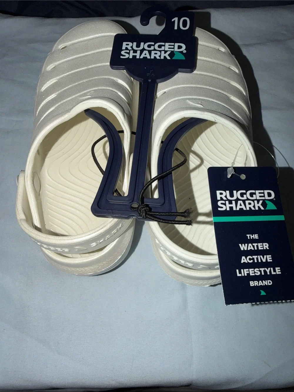 Rugged Shark Kids' Cream Glitter Slip-On Sandals with Back Strap